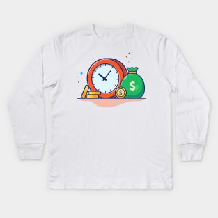 Clock with sack of coin cartoon Kids Long Sleeve T-Shirt